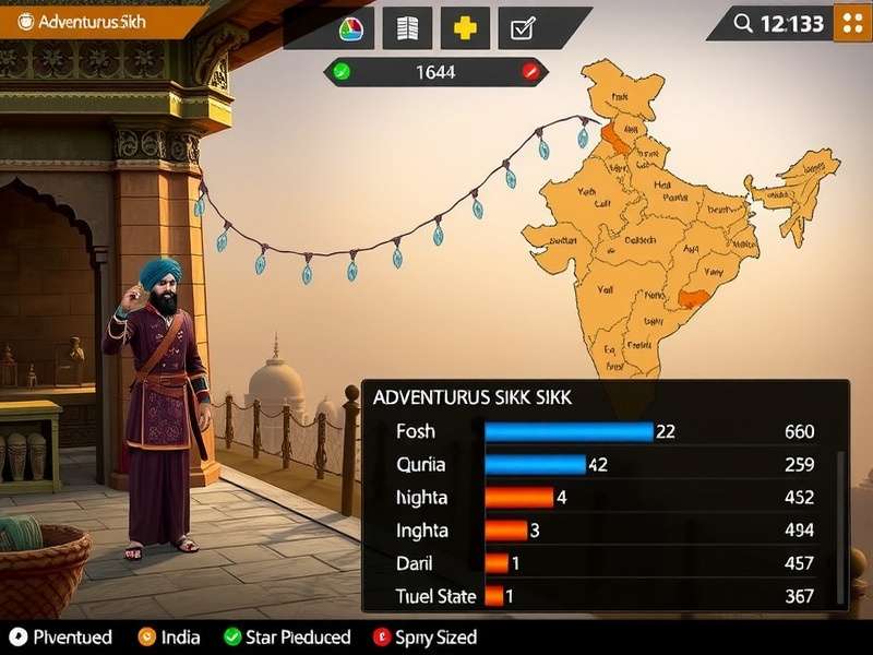 Adventurous Sikh character progression interface
